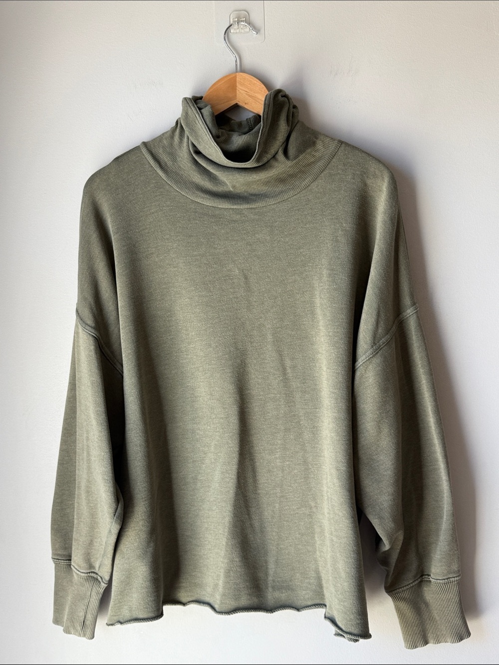 aerie Oversized Slouchy Olive Turtleneck Sweatshirt